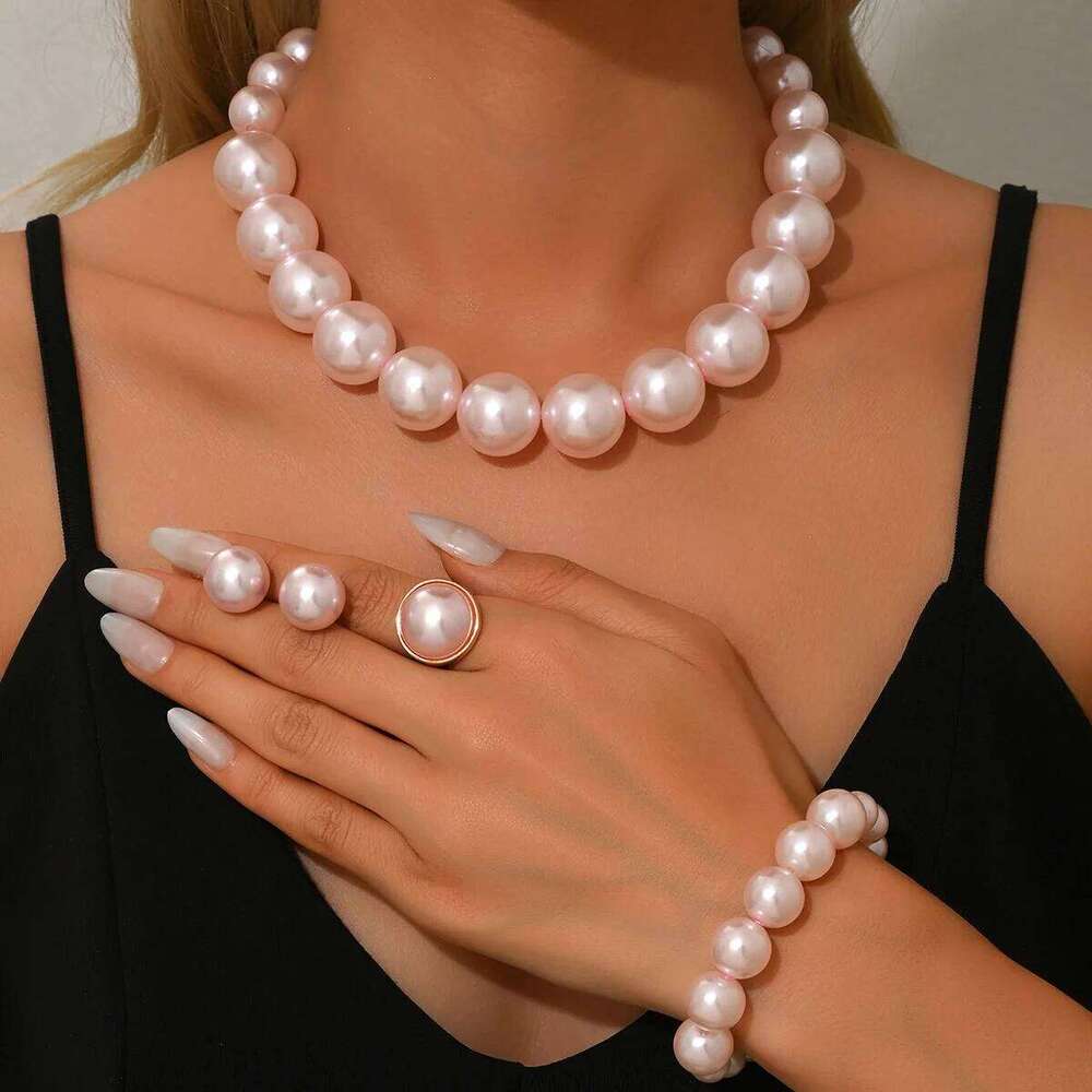 Elegant Faux Pearl Jewelry Set Women Necklace Earrings Ring Bracelet Classic White Party Wedding Accessories Z260313