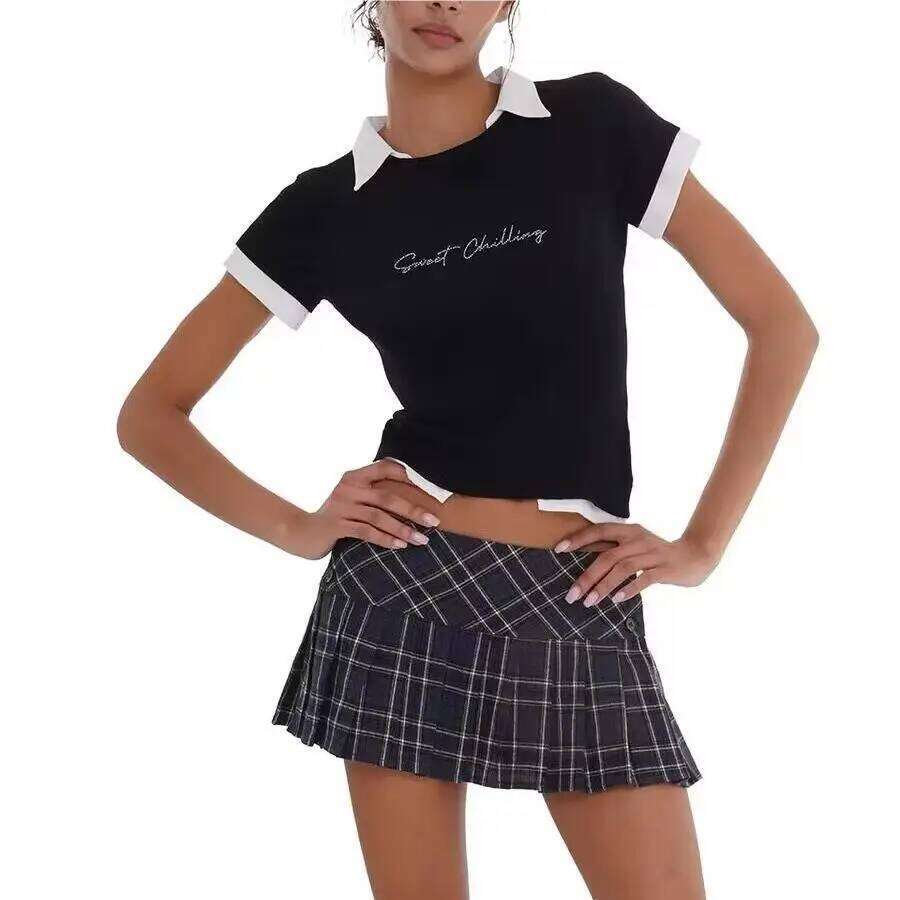 Summer Woman Vintage Korean For Women Y2k Pleated Plaid Low Waist Mini Skirts Preppy Style Z260314