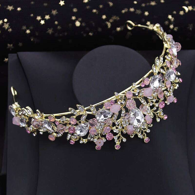 Pink Crown Bride Princess Wedding Tiaras Flower Choker Necklace Set Bridal Earring Costume Jewelry Sets Accessories Z260313