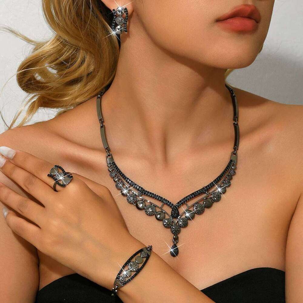 European American exaggerated and exquisite alloy four piece set banquet dress with accessories Z260313