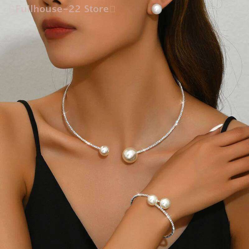 MAX-221 Set Classic Wedding Party Jewelry Sets For Women Pearl Rhinestones Necklace Bracelet Accessories Gift Z260313
