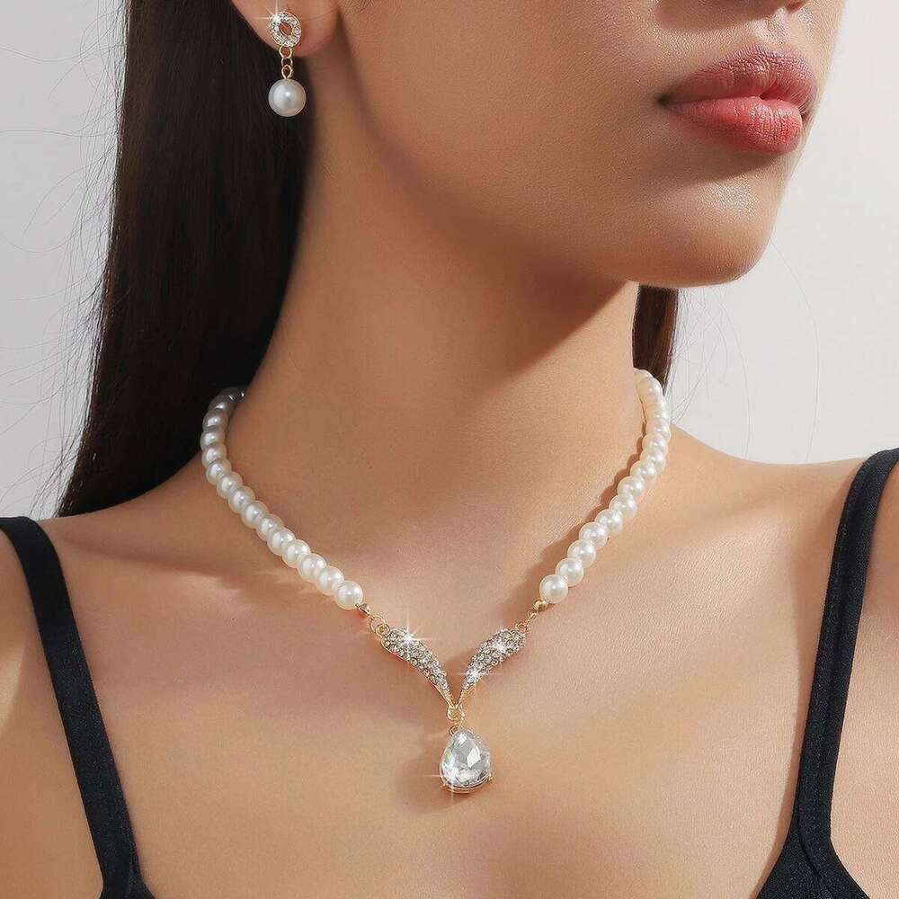 3PC Women's Fashion Trend Pearl Droplet Necklace Earrings Jewelry Set Wedding Banquet Party Festival Gift Z260313