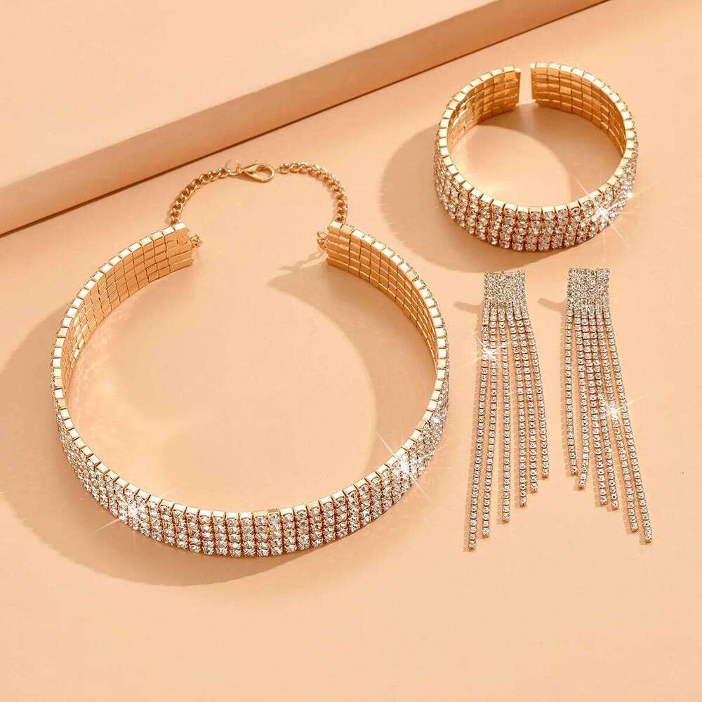 4pcs Fashion Women's Jewelry Tassel Rhinestone Earrings Necklace Bracelet Set Bridal Wedding Accessories Z260313