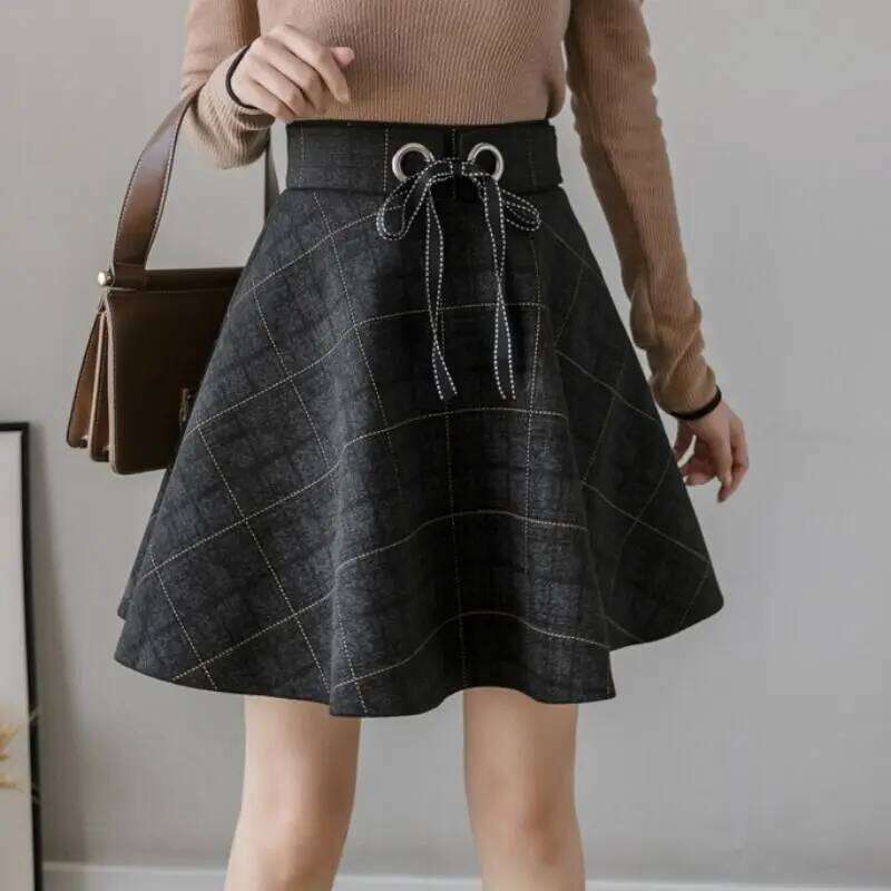 Waist Plaid Vintage Short Skirt Women Autumn Now Korean All-match Harajuku Fashion Elastic High Street Office Lady Skirts Z260314