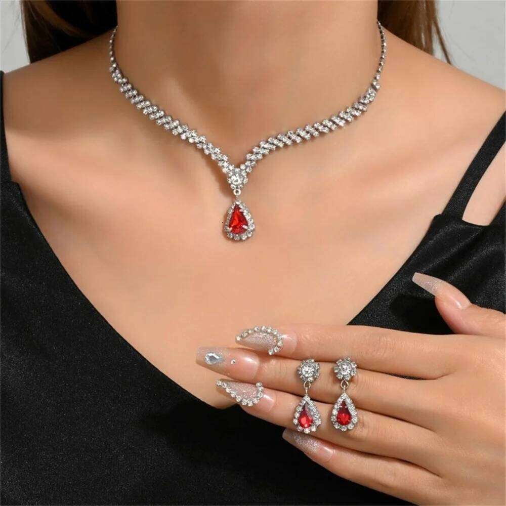 New Water Drop Rhinestone Necklace Earrings For Women Luxury Crystal Zircon Pendant Wedding Bride Party Jewelry Sets Accessories Z260313