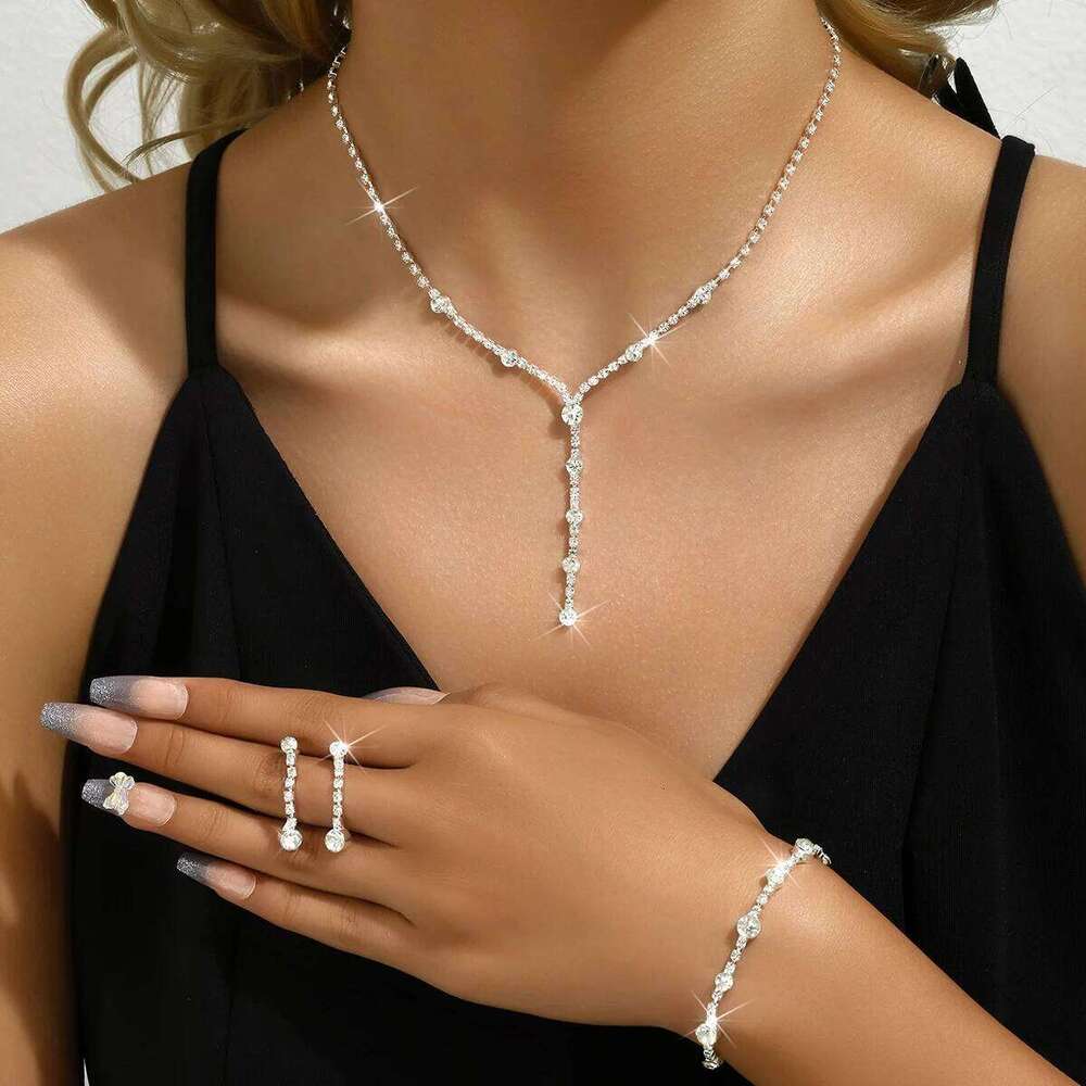 4PC Women's Fashion Trend Minimalist Water Diamond Earrings Necklace Bracelet Jewelry Set Wedding Banquet Party Festival Gift Z260313