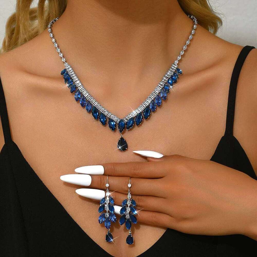 3PC Women's Fashion Zircon Water Drop Necklace Earrings Jewelry Set Design Sense Wedding Party Festival Gift-8553 Z260313