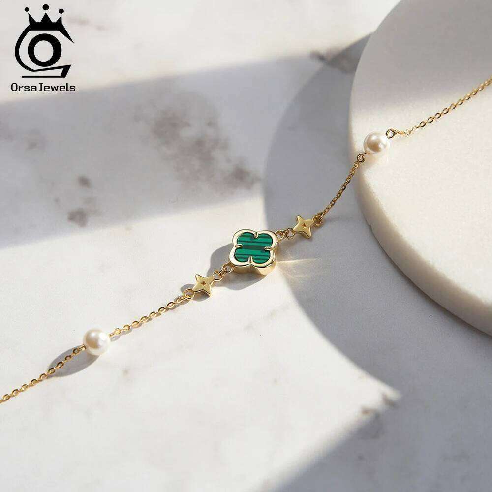 ORSA JEWELS Gold Charms Bracelets for Women Sterling Silver 925 Hand Chain Four Leaf Flower Bracelet Jewelry Birthday Gift GMB67 Z260313