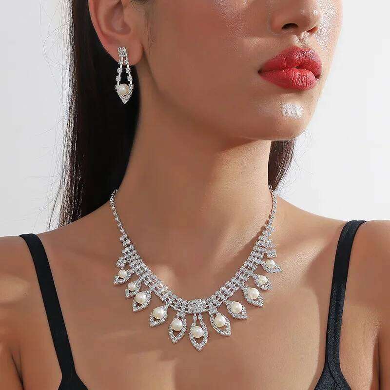 FYUAN 9 Style Pearl Necklace For Women Long Tassel Hollow Rhinestone Earrings Wedding Bride Jewelry Sets Accessories Z260313