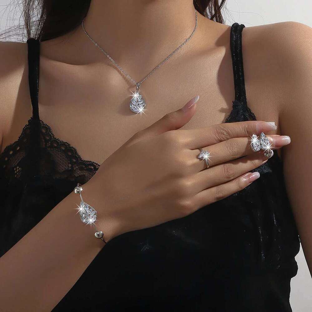 Four sets of water droplet necklace earrings, French style light luxury temperament, high-end design earrings for women Z260313