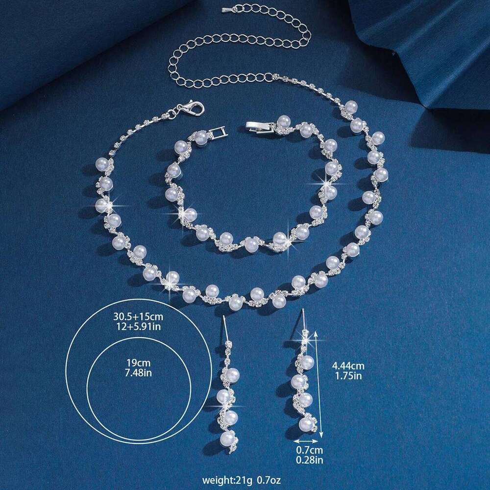 Pearl & Crystal Jewelry Set Choker Necklace Bracelet Drop Earrings Bridal Accessories for Wedding Prom Party Women Daily Wear Z260313