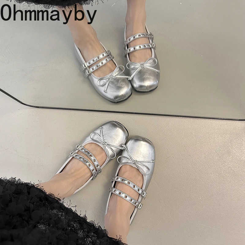 Square Toe Butterfly-knot Women Mary Jane Shoes Ladies Soft Sole Dress Flats Casual Street Style Ballet Shoes H260314