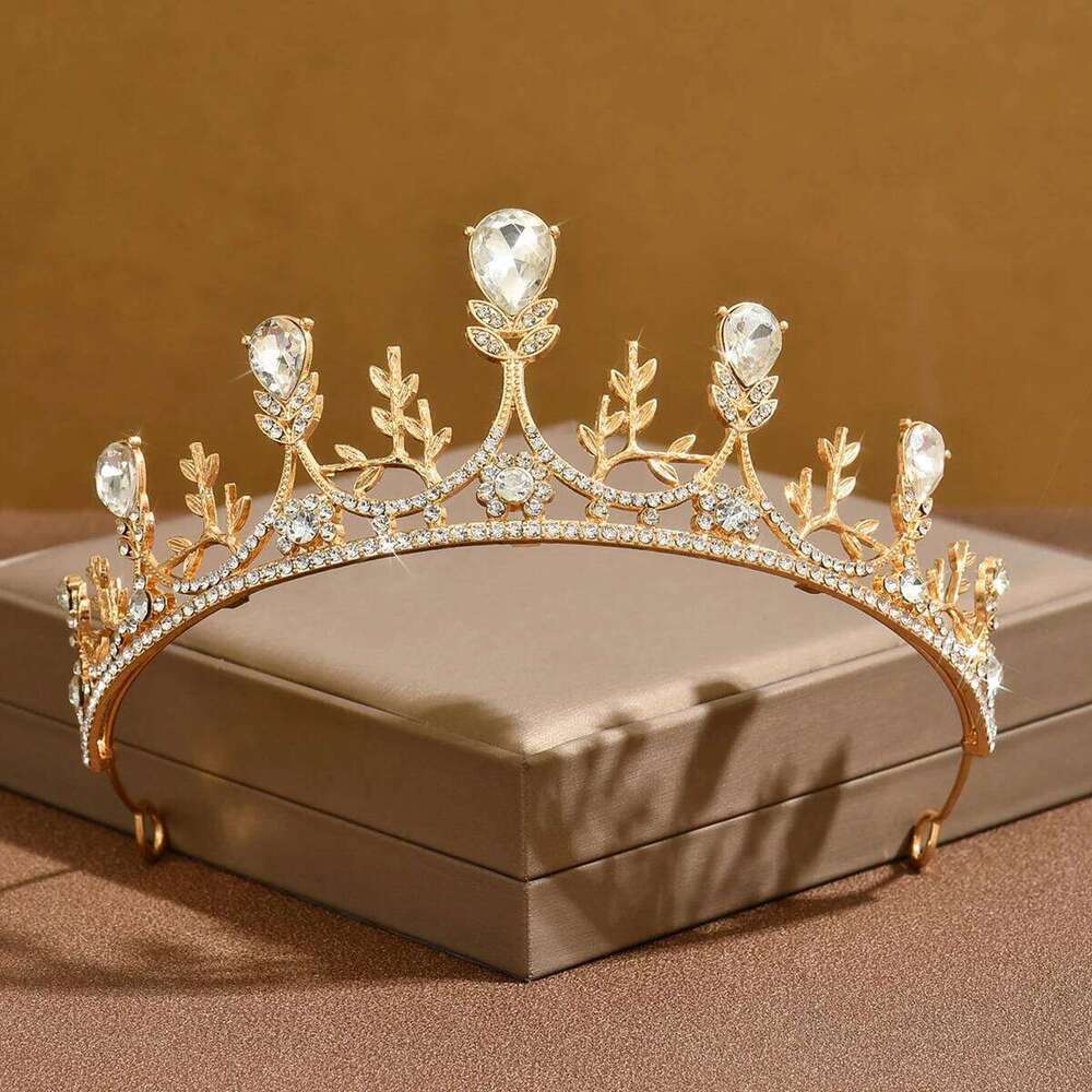 Ladies' Fashion Waterdrop Geometric Flowers Gorgeous and Elegant Crown Necklace Earrings Jewelry Set Z260313