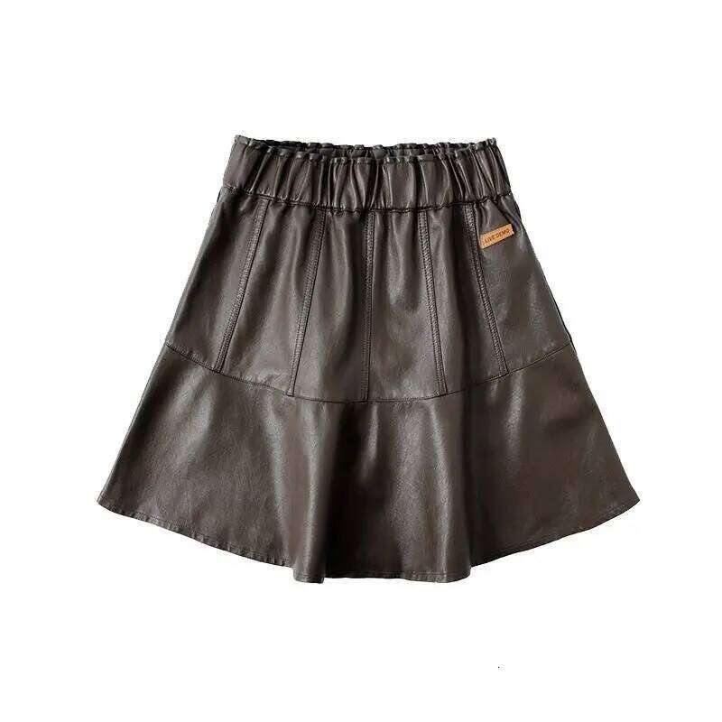 Simplicity Office Lady Autumn Winter New Women Solid Korean Fashion Chic Elastic High Waist Short Slim A-line PU Leather Skirt Z260314