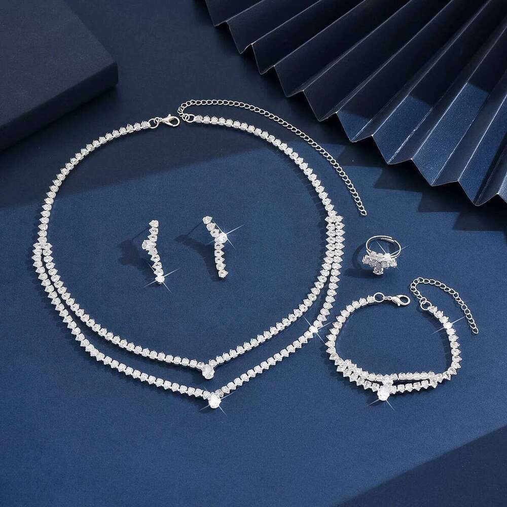 5PC Women's Fashion Zircon Silver Necklace Earrings Bracelet Ring Jewelry Set Suitable for Wedding, Party, Festival Gifts-8573 Z260313