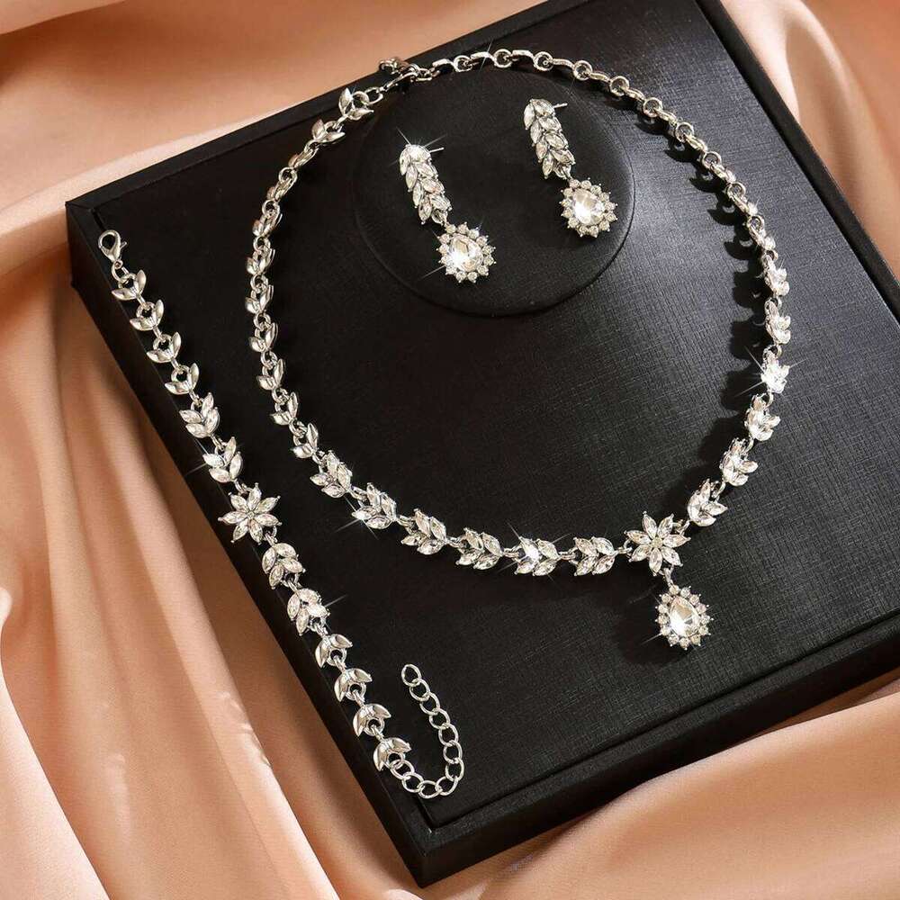 European and American Versatile Bridal Earrings, Necklace, Two Piece Set, Full Diamond Water Drop Alloy Accessories Z260313