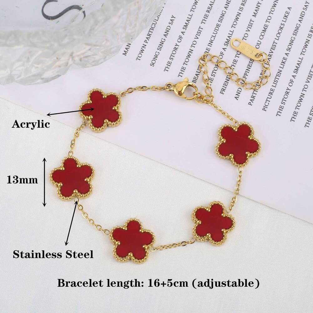 Gold Plated Hot Sale 316L Stainless Steel Plant Five Leaf Flower Bracelet Classic For Woman New Fashion Party Jewelry Clover Z260313