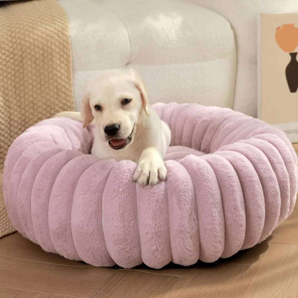 40-70cm Round Pet Super Soft Cat Bed Long Plush for Medium Dog House Winter Warm Sleeping