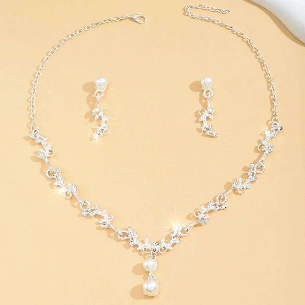 Bridal necklace earrings two-piece set wedding dress accessories Korean collarbone chain women's crystal jewelry wedd Z260313