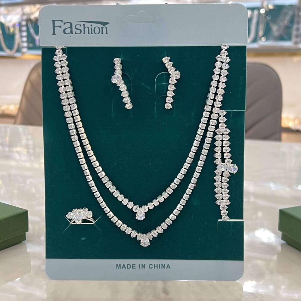 5PC Women's Fashion Zircon Silver Necklace Earrings Bracelet Ring Jewelry Set Suitable for Wedding, Party, Festival Gifts-8573 Z260313