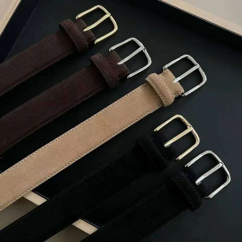Classic square buckle back leather 3CM wide suede belt for both men and women Z260226