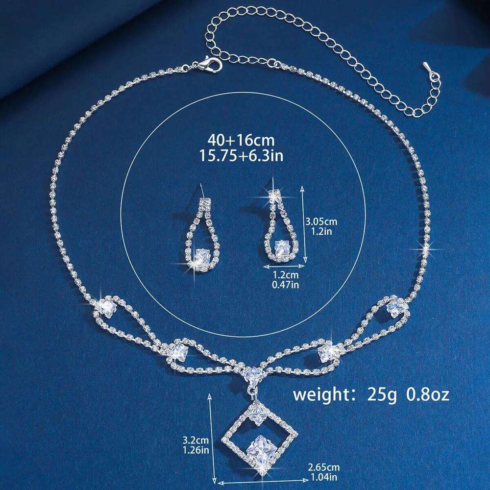 Shiny Crystal Jewelry Women Silver Plated Cubic Zirconia Necklace Earrings Set Party Wedding Bridal Evening Accessories Z260313
