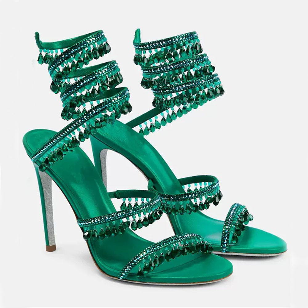 Top quality Crystal lamp stiletto Heel sandals for womens shoe rhinestone studded Snake Strass shoes Luxury Designers 9.5cm high heeled sandal With box 34-43