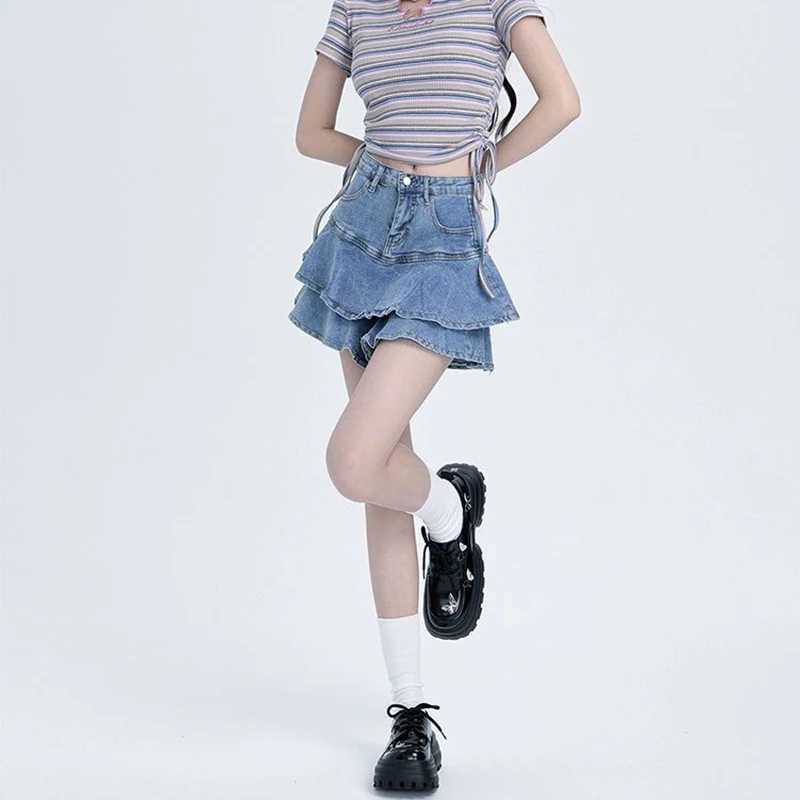 Summer Women Chic Designer High Waist Skirts Female Wrap Hip A-line Mini Jeans Skirts s Fashion Casual Denim Dress M260314
