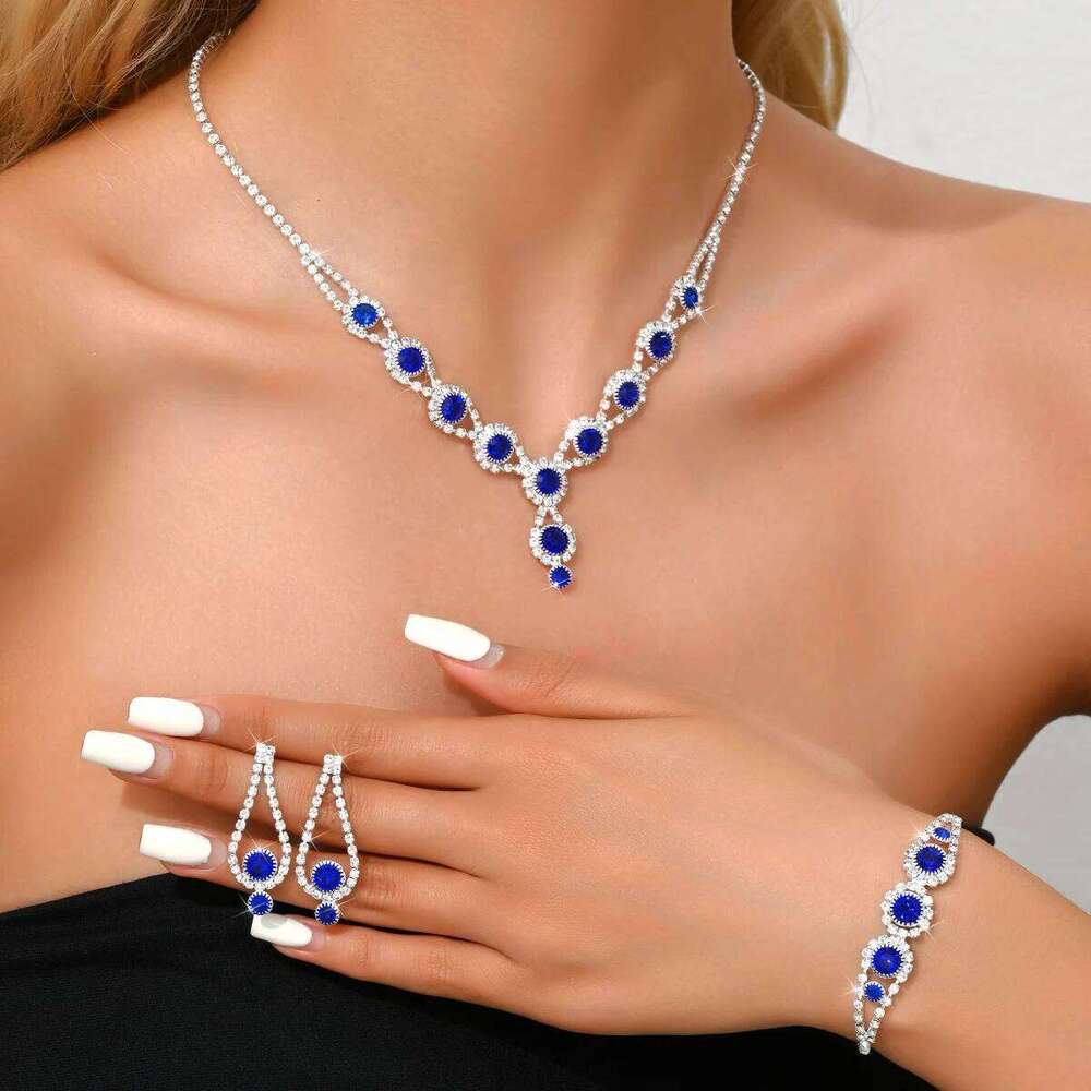 Diamond studded water droplet pendant earrings bracelet personalized collarbone chain high-end feel set Z260313