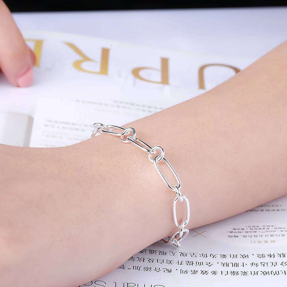 925 Sterling silver circle chain Bracelets for woman men classic Wedding party Christmas Gifts fashion fine Jewelry 20cm 8inch Z260313