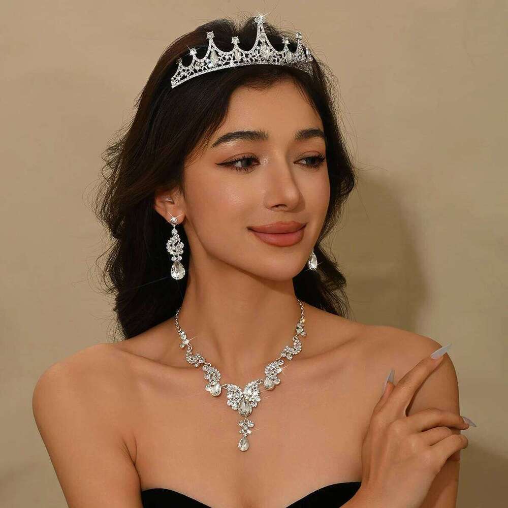 Ladies' Fashion Water Drop Luxury Crown Necklace Earrings Jewelry Set Wedding Party Festival Gift Z260313