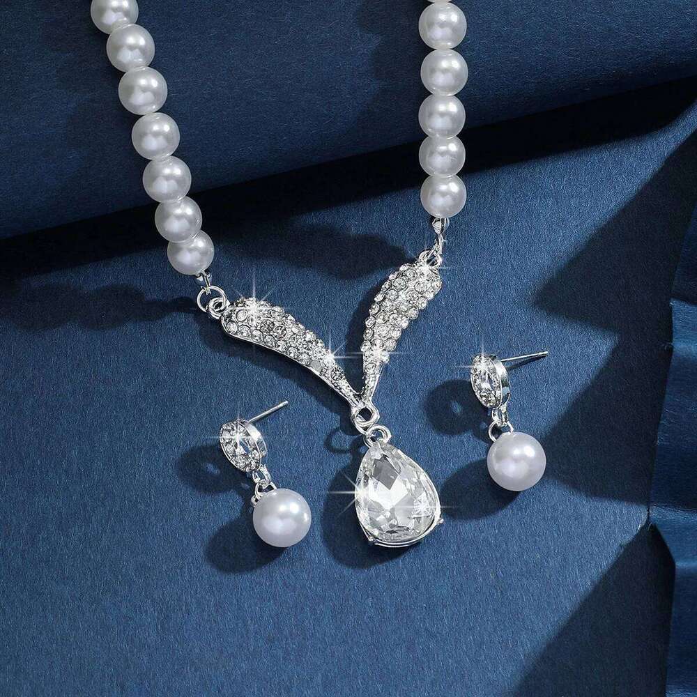 3PC Women's Fashion Imitation Pearl Series Geometric Water Drop Necklace Earrings Jewelry Set Party Festival Gift Z260313