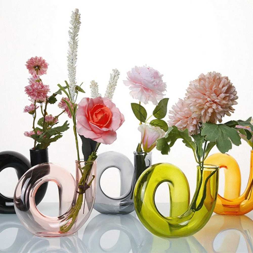 Creative Colored Alien Glass Vase Hydroponic Plant Arrangement Transparent Vase Wedding Table Decorative Living Room Decor Y260314