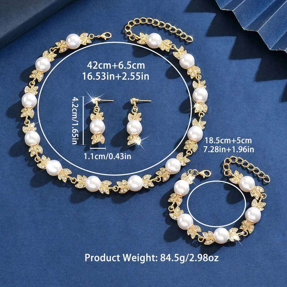Cross border European and American fashion retro pearl necklace earrings two-piece set elegant bridal wedding jewelry Z260313