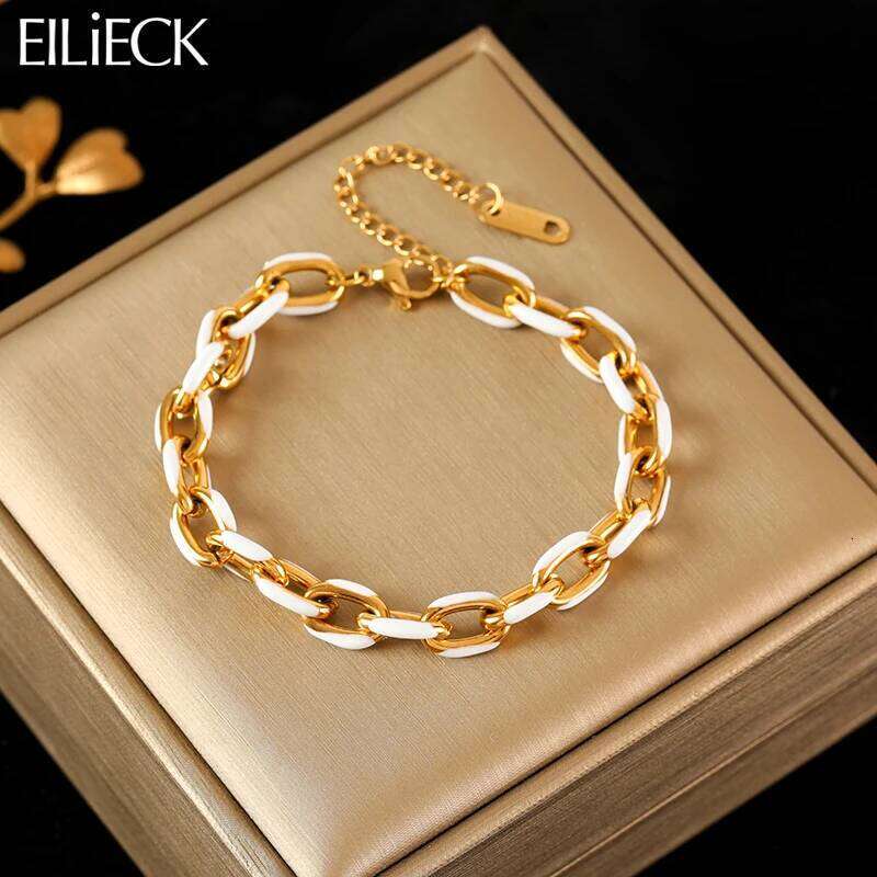 EILIECK 316L Stainless Steel Creative Enamel White Bracelet For Women Trendy Wrist Chain Waterproof Jewelry Gift Party Bijoux Z260313