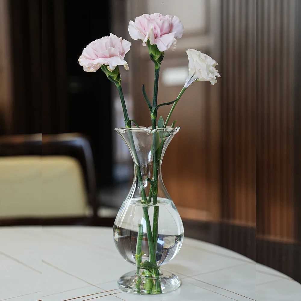 French-style Colored Transparent Glass Vase for Hydroponic Flower Arrangement Suitable As Dining Table Home Decorative Item Y260314