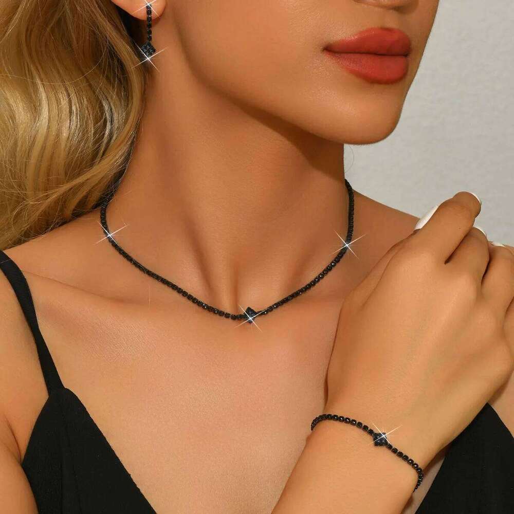 European and American Cross-Border Bridal Jewelry Set, Wedding Banquet Dress Accessories, Earrings, Bracelet, Necklace, Women's Three-Piece Set Z