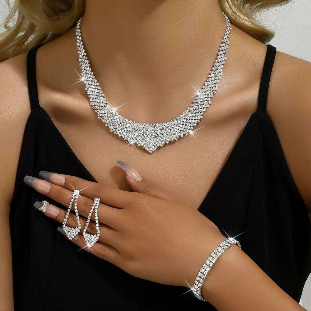 4PC Women's Fashion Geometric Necklace Earrings Bracelet Jewelry Set Suitable for Wedding, Party, Festival Gifts-4070 Z260313