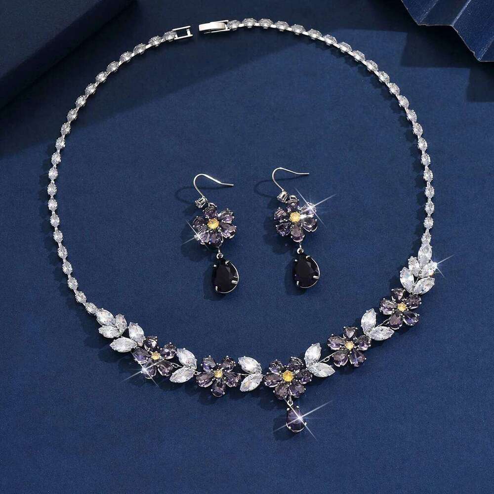 Women's fashion zircon flower mysterious light luxury high-end necklace earrings jewelry set design sense first accessory Z260313