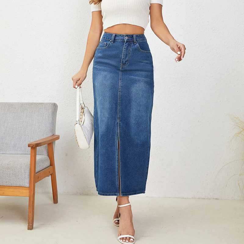 Women High Waist Gothic Skirts Jeans s Vintage High Street Casual Denim Dress Female Streetwear Blue Punk Straight Skirts M260314