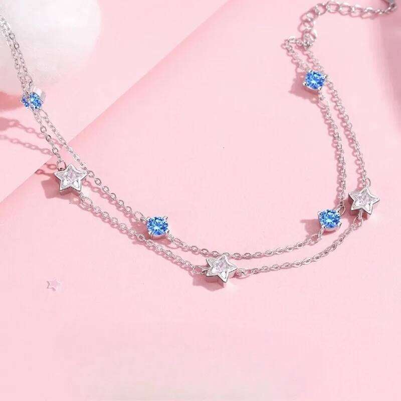 Fine 925 Sterling Silver Sparking Star For Women Girls Vintage Korean Blue White Crystal Bracelets Party Jewelry Gifts Z260313