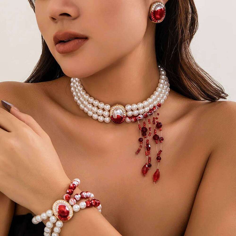 Elegant White Pearl Beads Necklace Bracelets Luxury Crystals Earring Set For Women Wedding Engagement Party Jewelry Z260313
