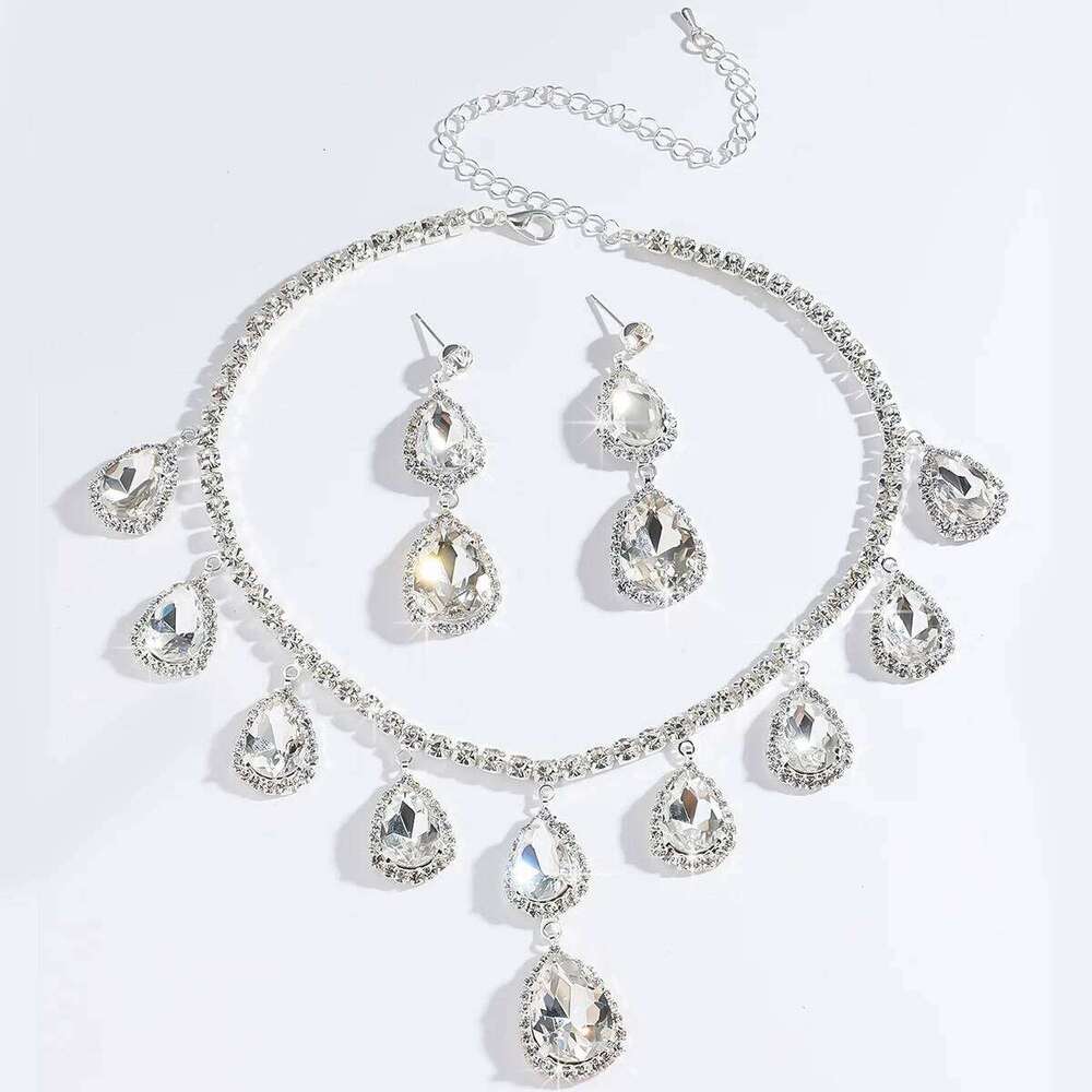 3PC Women's Fashionable Water Drop Necklace Earrings Jewelry Set with High Luxury, Suitable for Wedding, Party, Festival Gifts Z260313