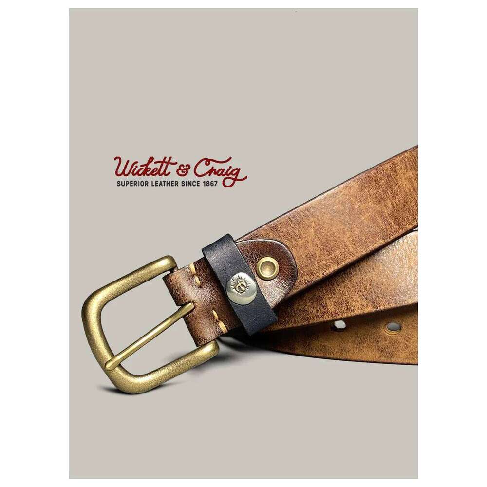 Takahashi Logo Men's Vegetable Tanned Pure Cowhide Retro Casual Belt, Niche Handmade Leather Jeans Belt Z260226