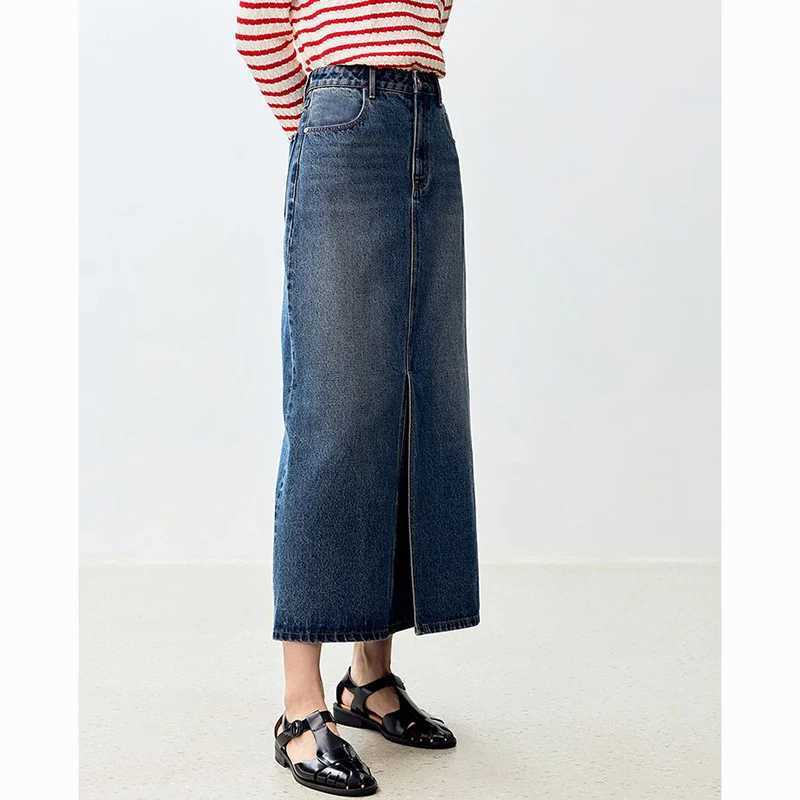 New Lady Summer High Waist Jeans Skirts Hot Sale s Classic Mid-Long Skirts Women Korean Fashion Slit Denim Dress M260314