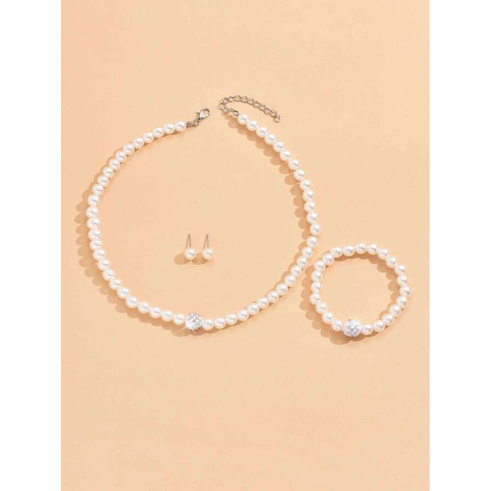 Cross border New Bridal Accessories Pearl Inlaid Diamond Jewelry Simple and Versatile Chain Set Z260313