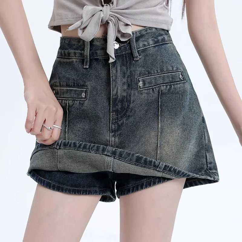 s Retro Designer High Waist Jeans Skirts Women Thin Casual Denim Mini Dress Lady Fashion A-line Wrap Hips Skirts M260314