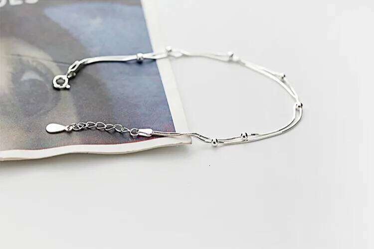 100% 925 Sterling Silver Double Round Beads Snake Bone Chain Bracelets & Bangles For Women Lady Fine Jewelry Z260313