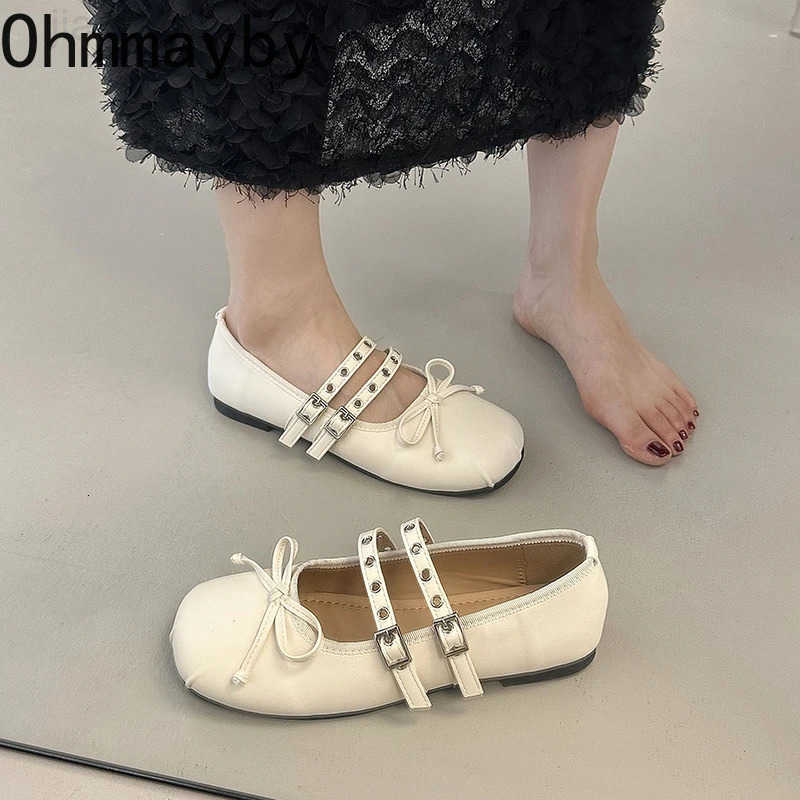 Square Toe Butterfly-knot Women Mary Jane Shoes Ladies Soft Sole Dress Flats Casual Street Style Ballet Shoes H260314