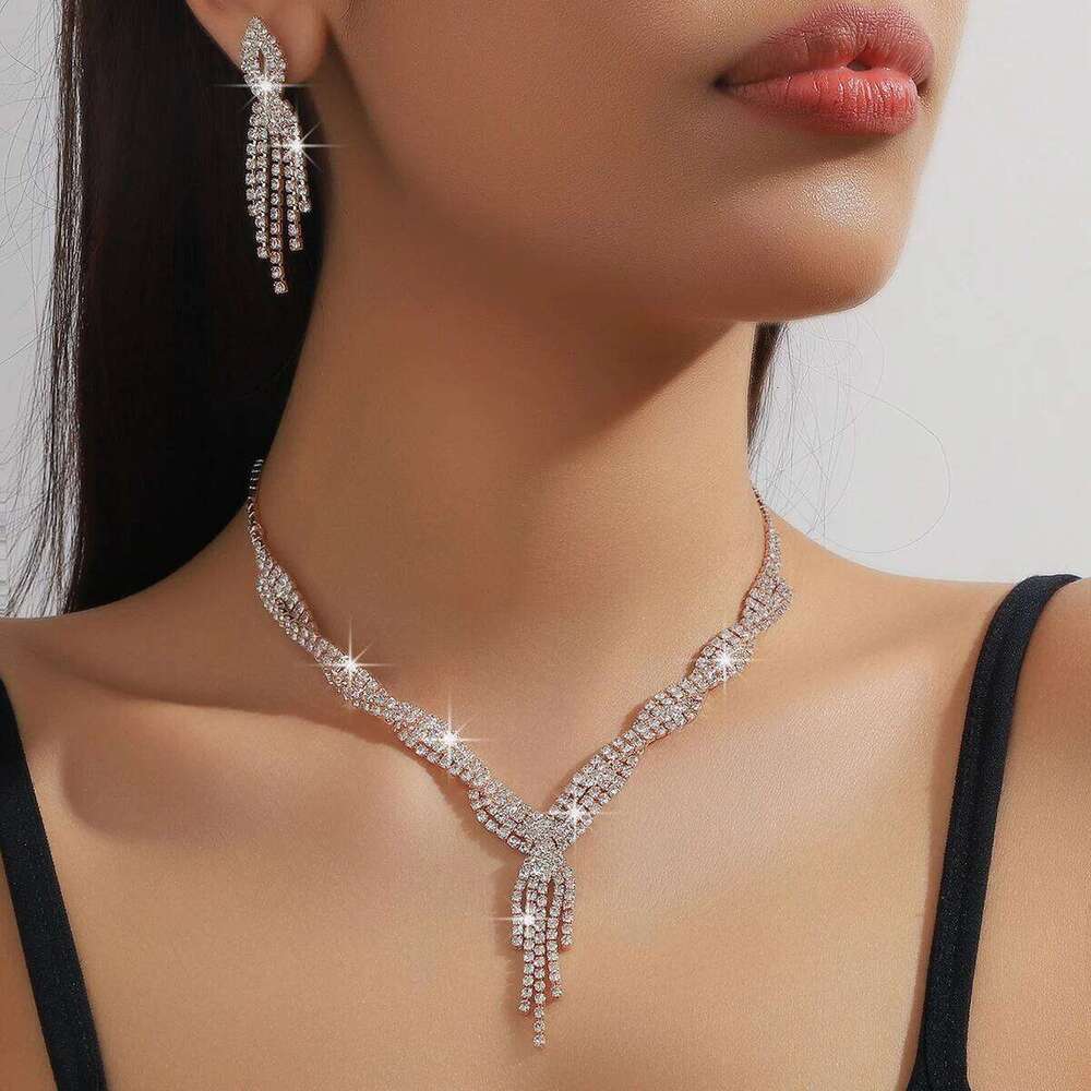 3PC Women's Fashion Copper Inlaid Claw Chain Hollow tassel Necklace Earrings Jewelry Set Wedding Banquet Party Holiday Gift-8133 Z260313